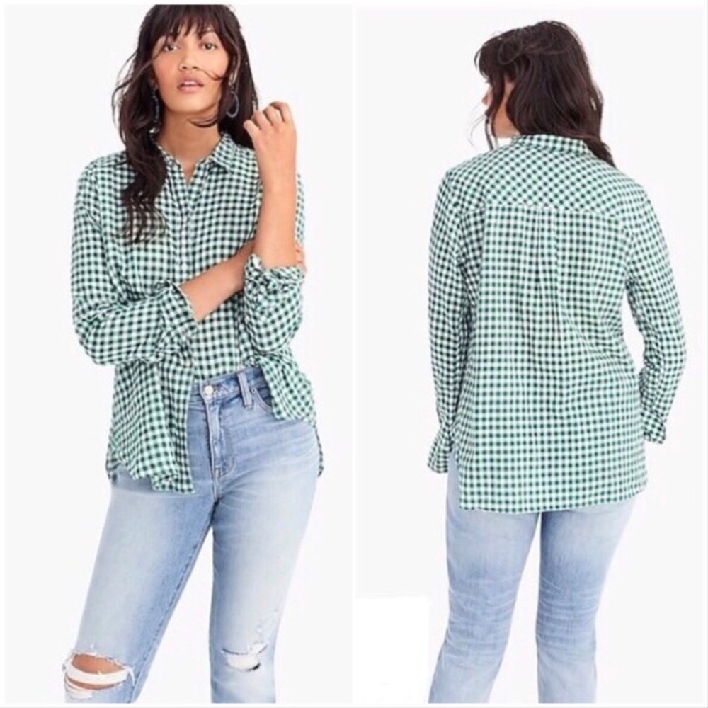 J. Crew | Green Gingham Long Sleeve Button Up